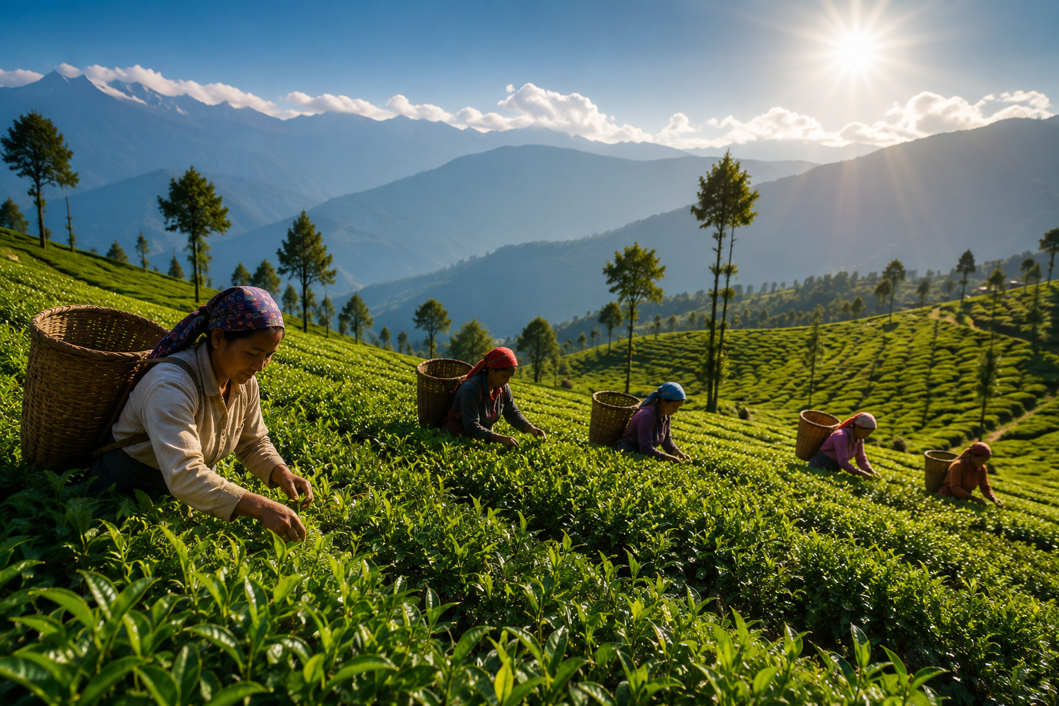 Panoramic Darjeeling tea gardens